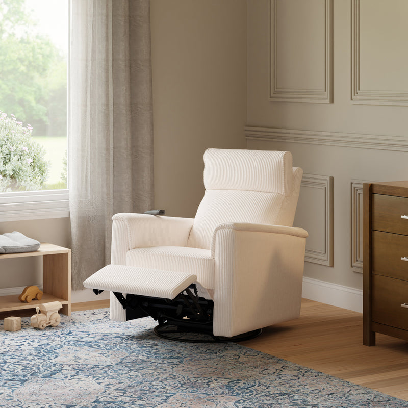 Monogram by Namesake Willa Deluxe Power Recliner and Swivel Glider with Heat + Massage | Ivory Corduroy