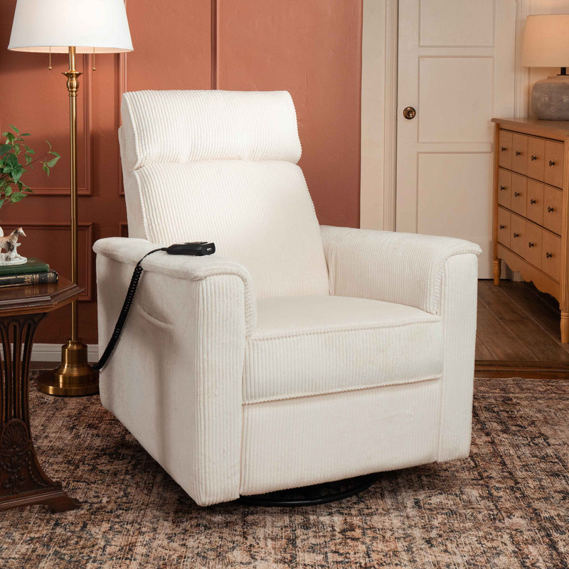 Monogram by Namesake Willa Deluxe Power Recliner and Swivel Glider with Heat + Massage | Ivory Corduroy