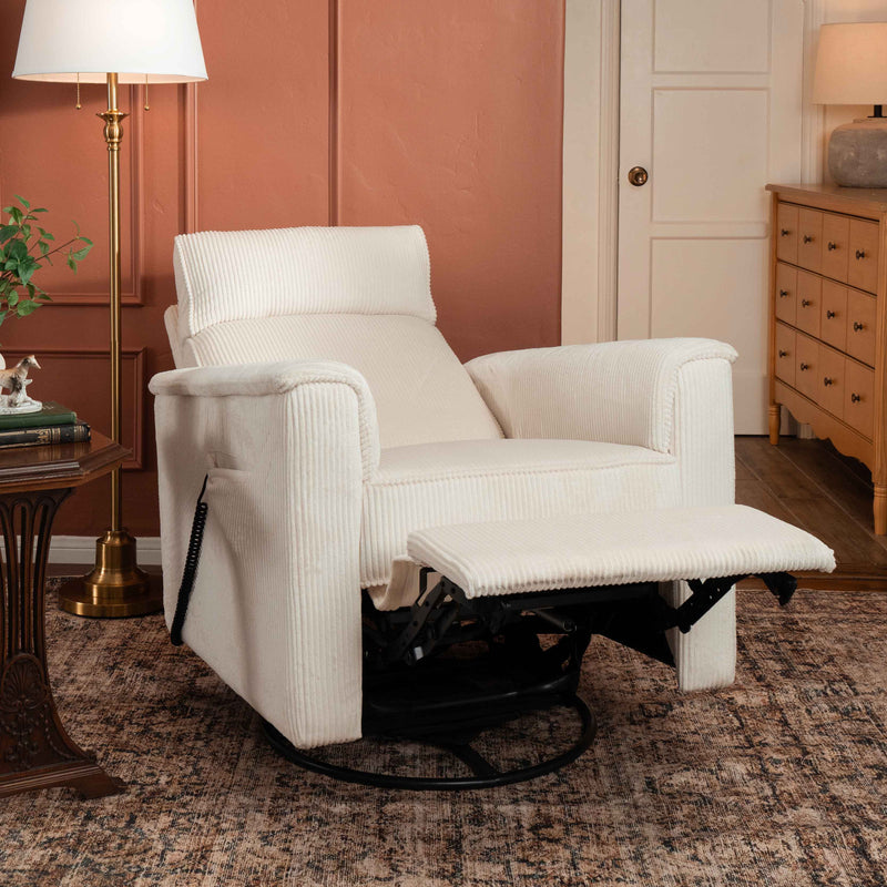 Monogram by Namesake Willa Deluxe Power Recliner and Swivel Glider with Heat + Massage | Ivory Corduroy