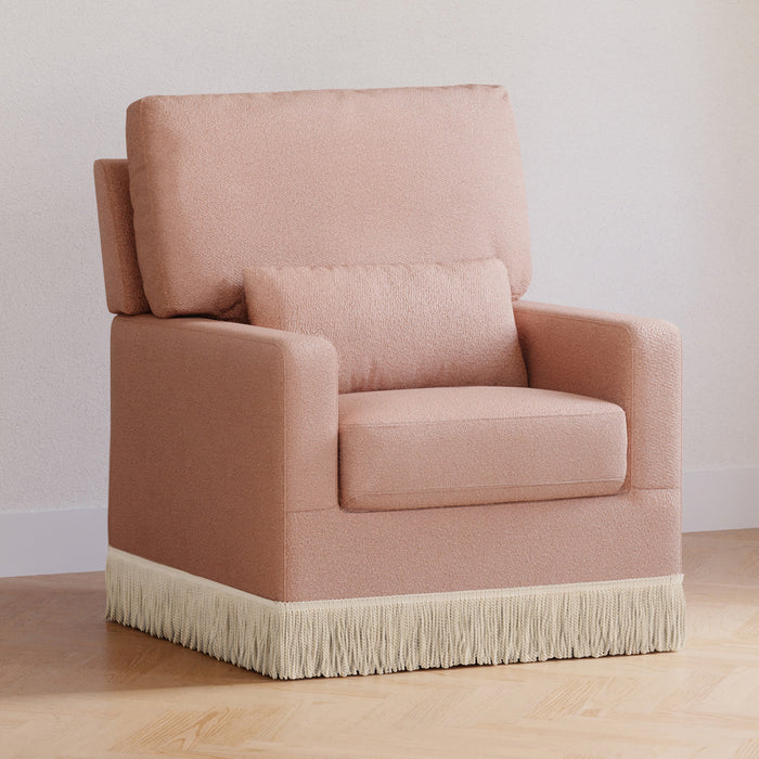 Namesake Crawford Pillowback Comfort Swivel Glider | Boucle with Tassel Fringe