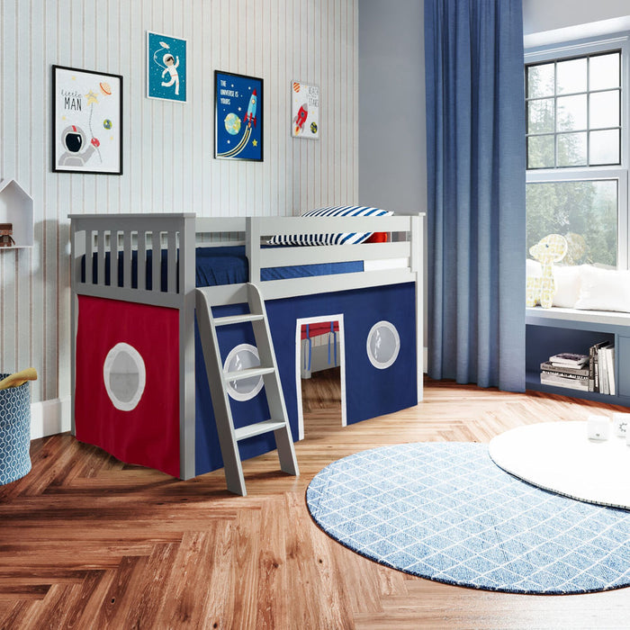 Jackpot Deluxe York Twin Play Loft with Red/Blue/White Curtain