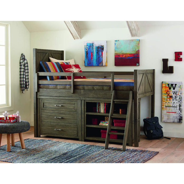 Legacy Classic Kids Bunkhouse Mid Loft Twin Bed with Single Dresser & Bookcase