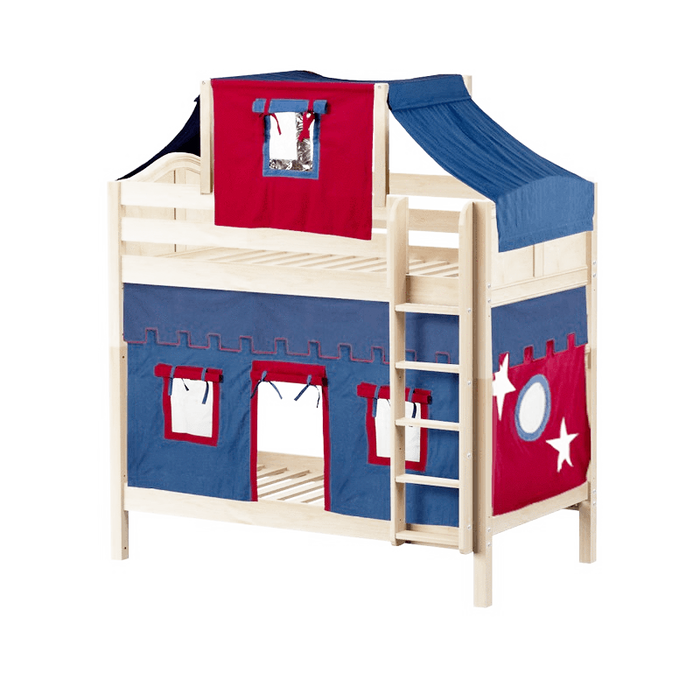 Maxtrix Twin High Bunk Bed with Straight Ladder, Top Tent + Curtain