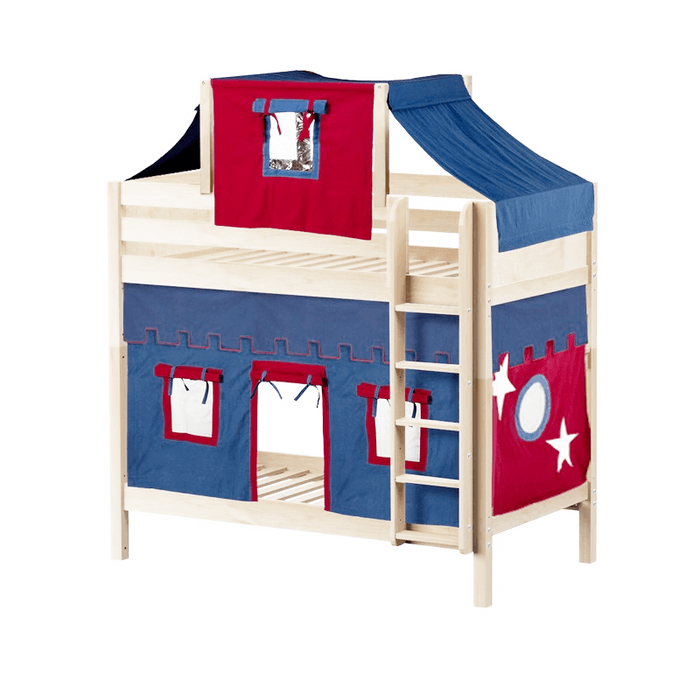 Maxtrix Twin High Bunk Bed with Straight Ladder, Top Tent + Curtain