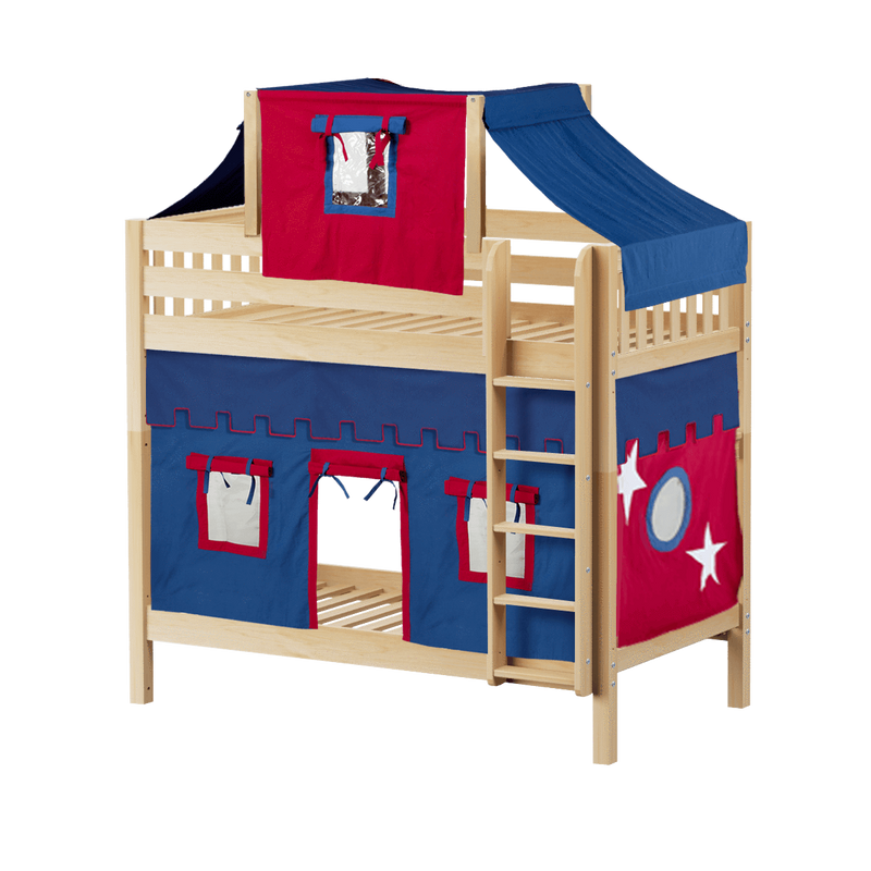 Maxtrix Twin High Bunk Bed with Straight Ladder, Top Tent + Curtain