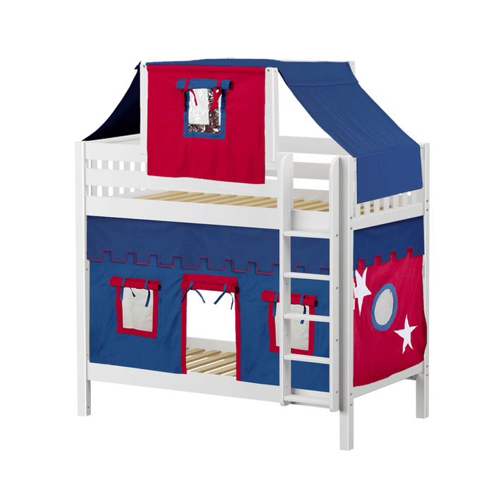 Maxtrix Twin High Bunk Bed with Straight Ladder, Top Tent + Curtain