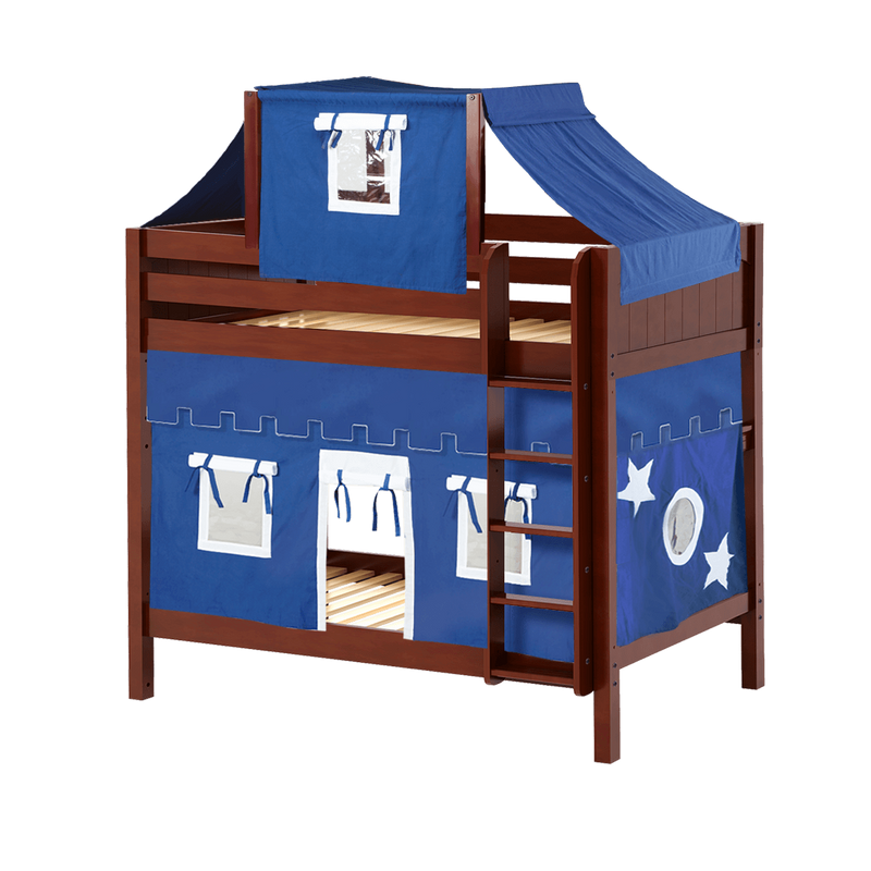 Maxtrix Twin High Bunk Bed with Straight Ladder, Top Tent + Curtain