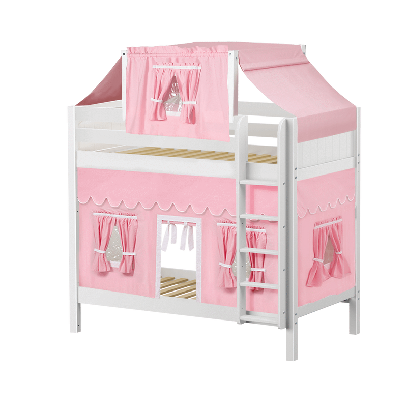 Maxtrix Twin High Bunk Bed with Straight Ladder, Top Tent + Curtain