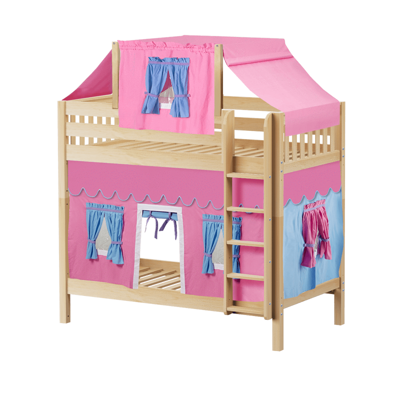Maxtrix Twin High Bunk Bed with Straight Ladder, Top Tent + Curtain