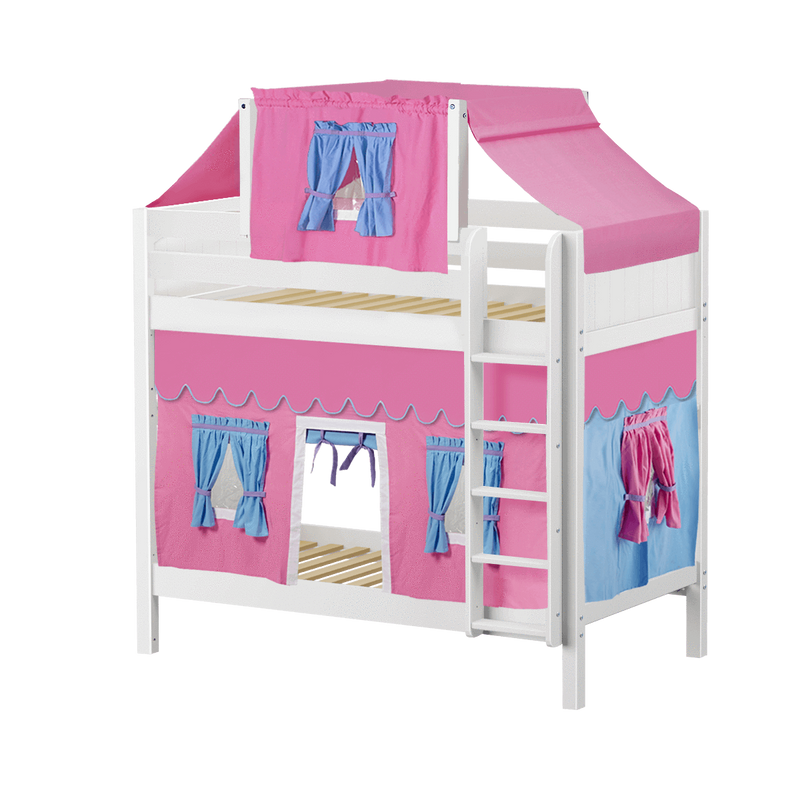 Maxtrix Twin High Bunk Bed with Straight Ladder, Top Tent + Curtain