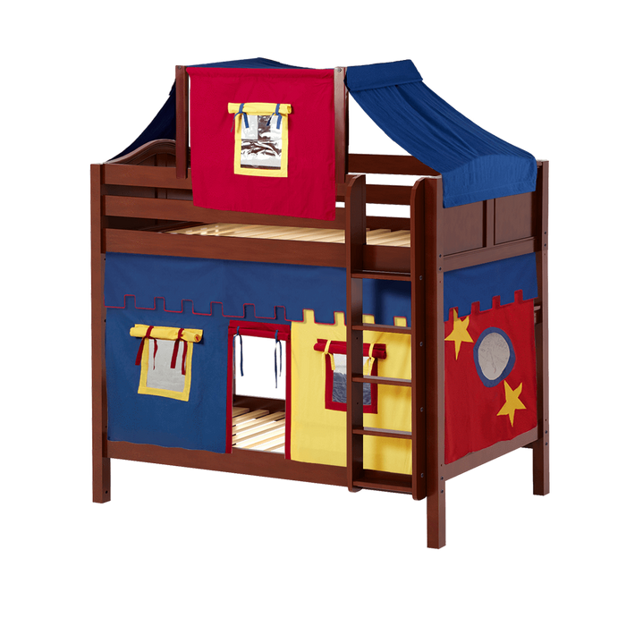 Maxtrix Twin High Bunk Bed with Straight Ladder, Top Tent + Curtain