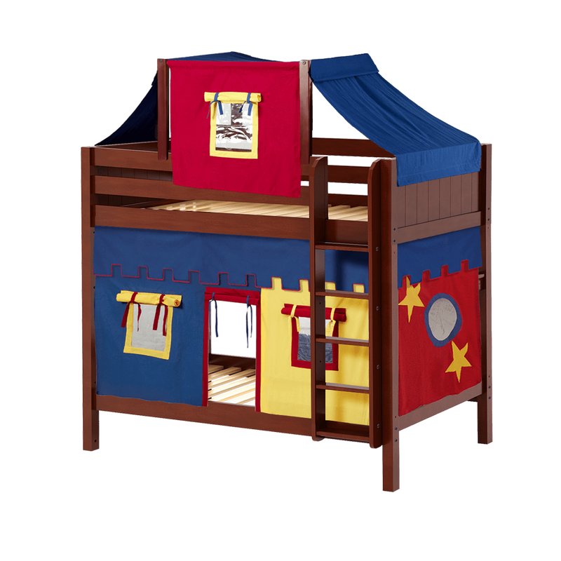 Maxtrix Twin High Bunk Bed with Straight Ladder, Top Tent + Curtain