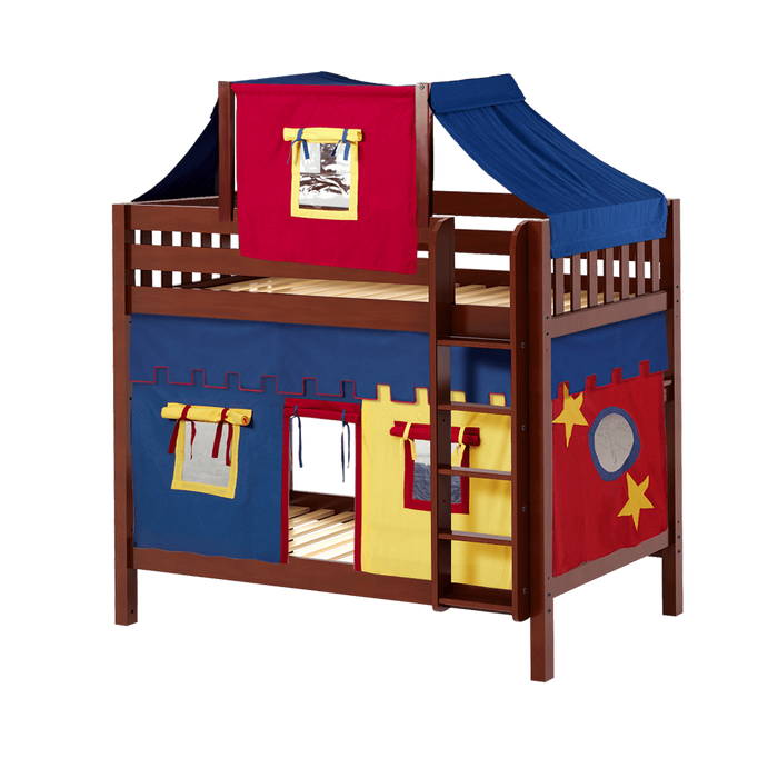 Maxtrix Twin High Bunk Bed with Straight Ladder, Top Tent + Curtain