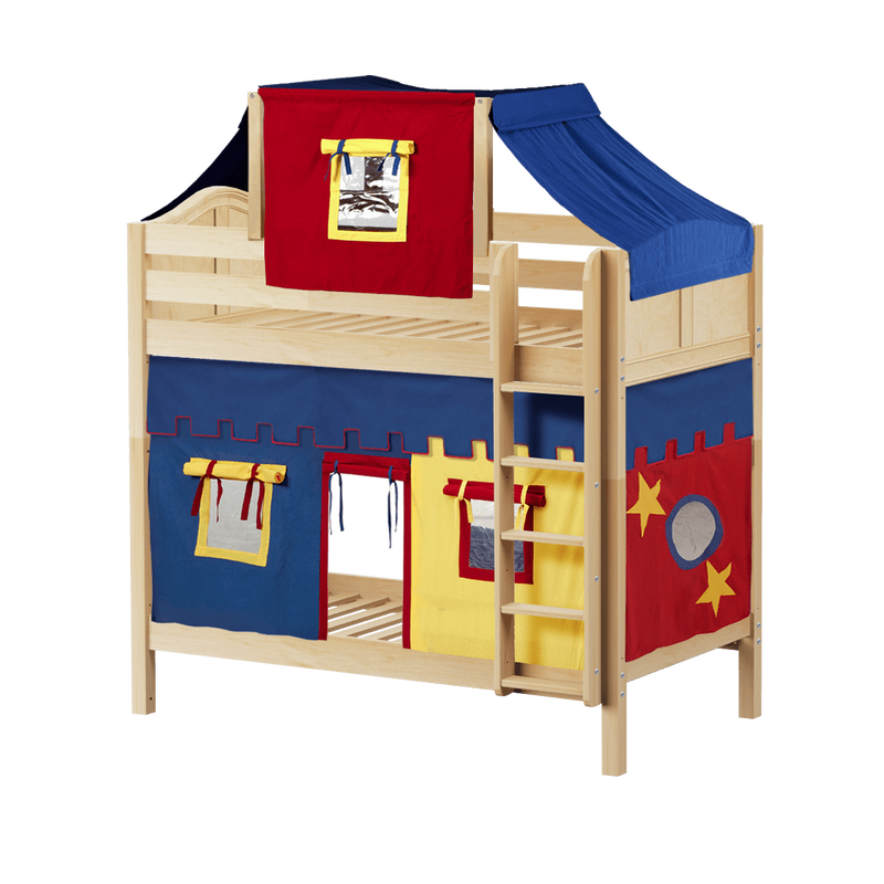 Maxtrix Twin High Bunk Bed with Straight Ladder, Top Tent + Curtain