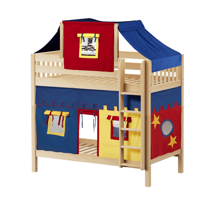 Maxtrix Twin High Bunk Bed with Straight Ladder, Top Tent + Curtain