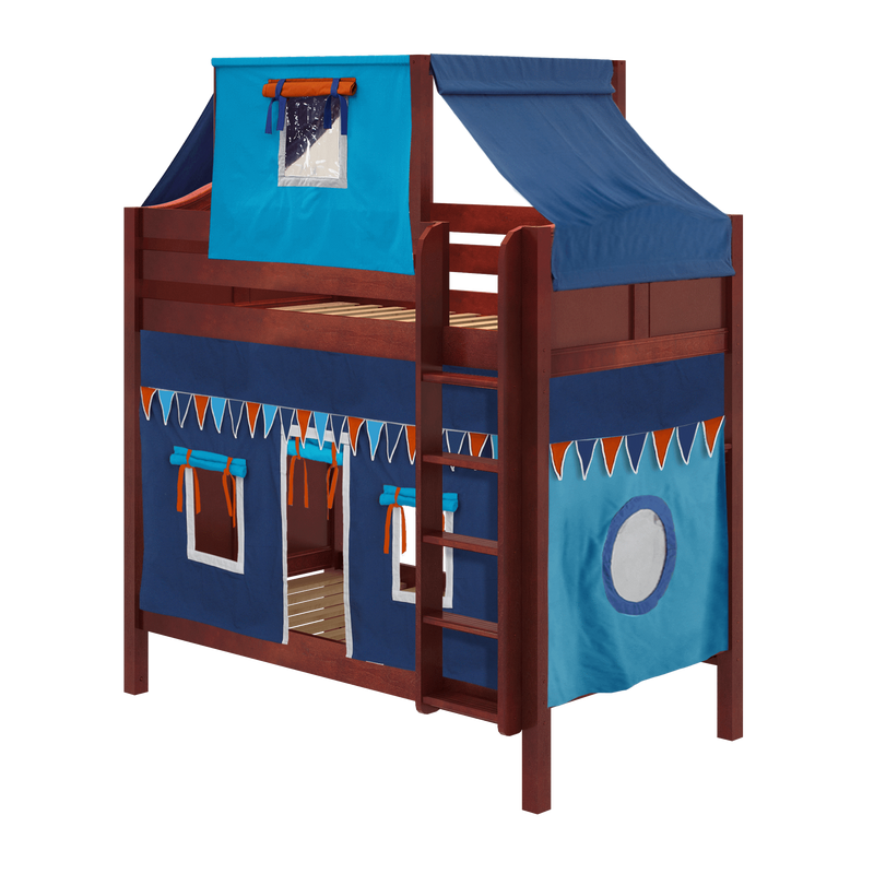 Maxtrix Twin High Bunk Bed with Straight Ladder, Top Tent + Curtain