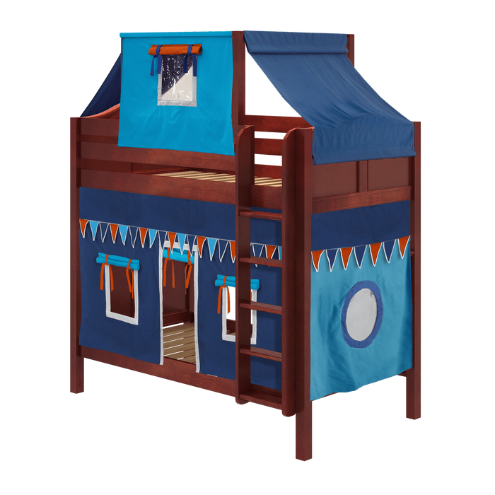 Maxtrix Twin High Bunk Bed with Straight Ladder, Top Tent + Curtain