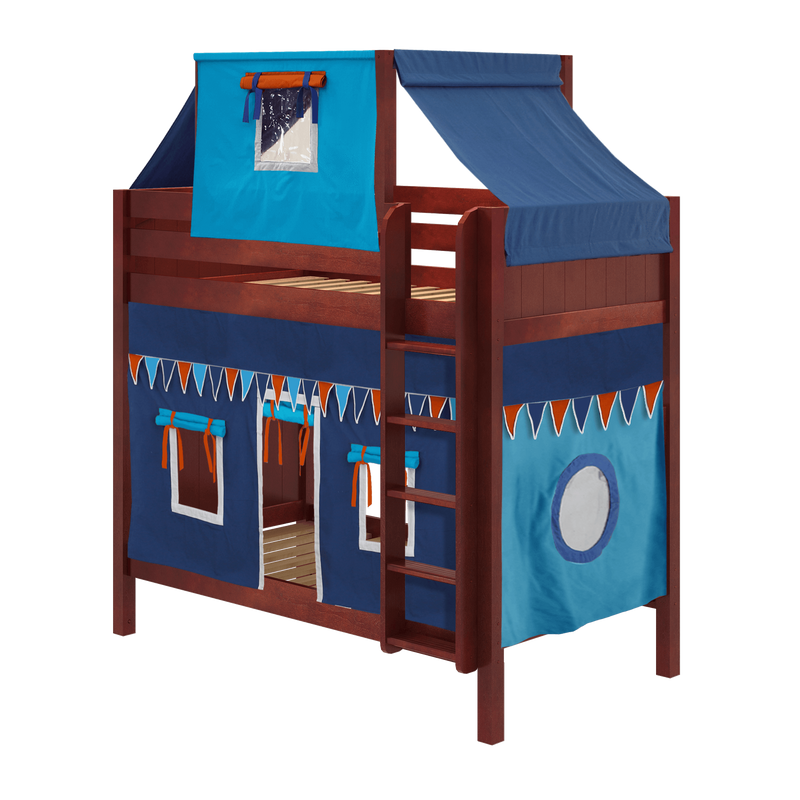 Maxtrix Twin High Bunk Bed with Straight Ladder, Top Tent + Curtain