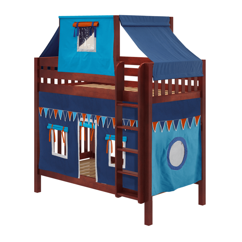 Maxtrix Twin High Bunk Bed with Straight Ladder, Top Tent + Curtain
