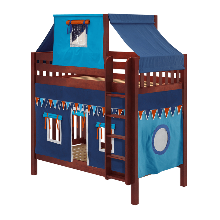 Maxtrix Twin High Bunk Bed with Straight Ladder, Top Tent + Curtain