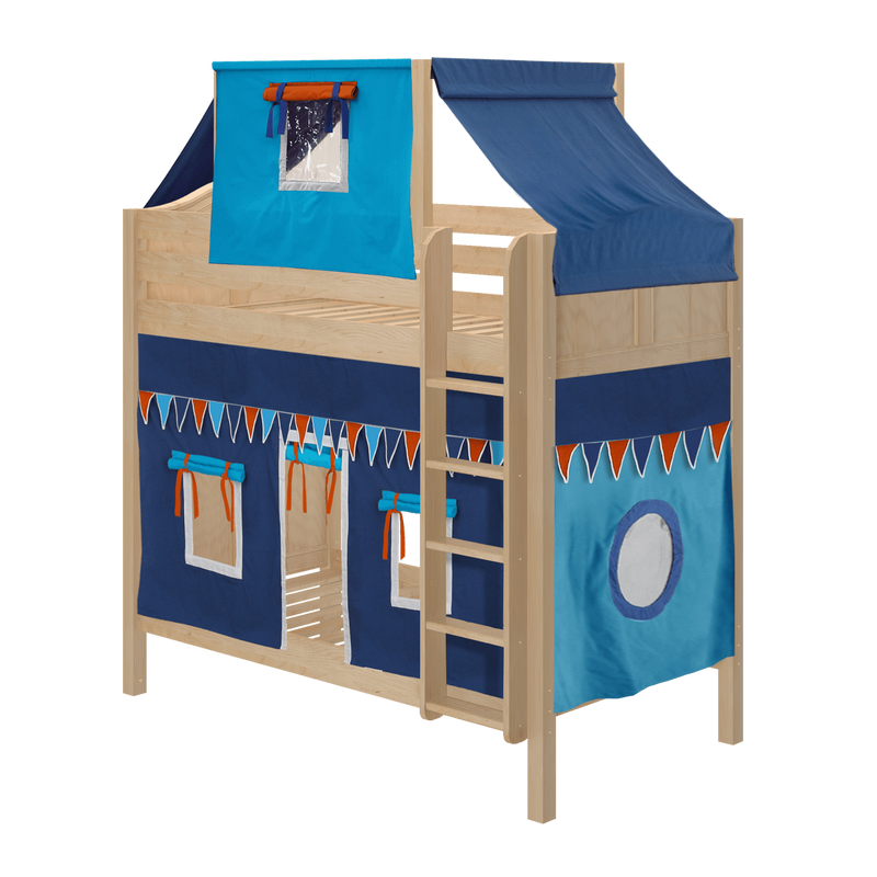 Maxtrix Twin High Bunk Bed with Straight Ladder, Top Tent + Curtain
