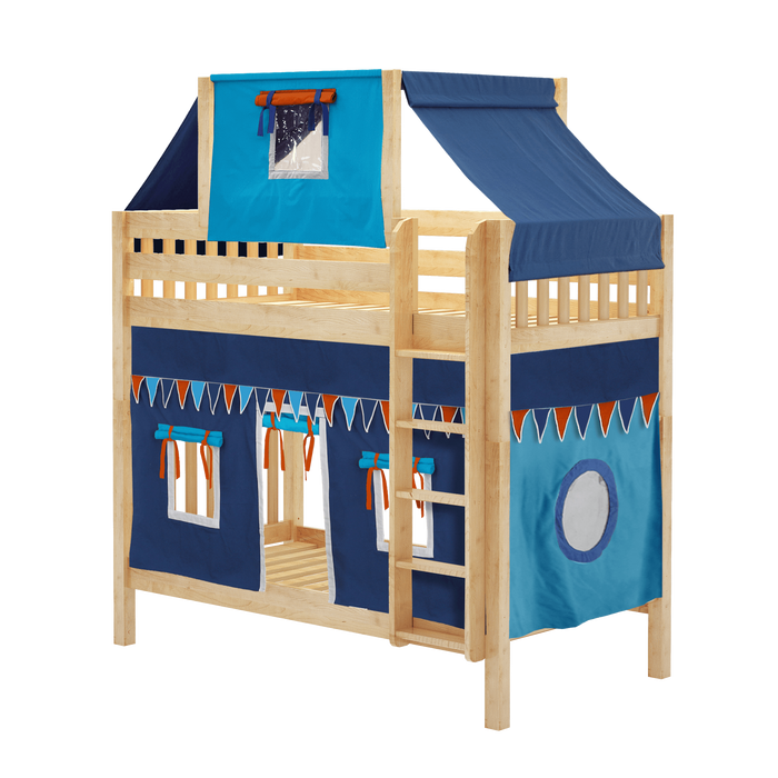 Maxtrix Twin High Bunk Bed with Straight Ladder, Top Tent + Curtain