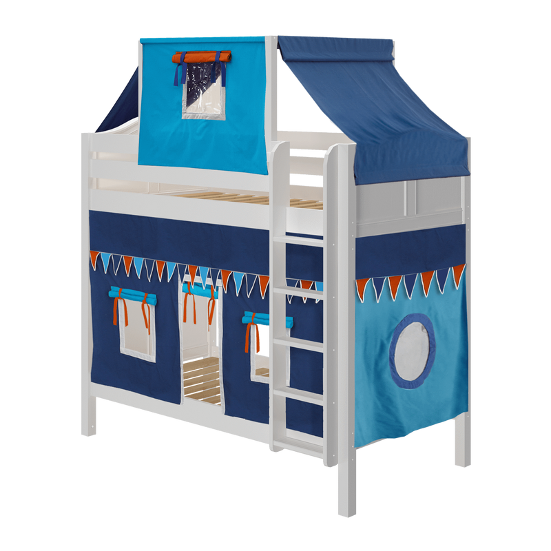 Maxtrix Twin High Bunk Bed with Straight Ladder, Top Tent + Curtain