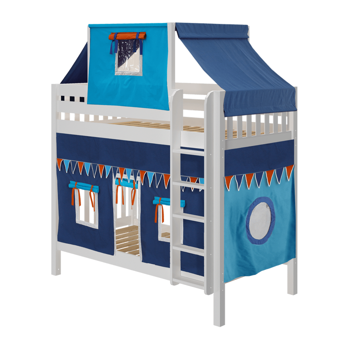Maxtrix Twin High Bunk Bed with Straight Ladder, Top Tent + Curtain
