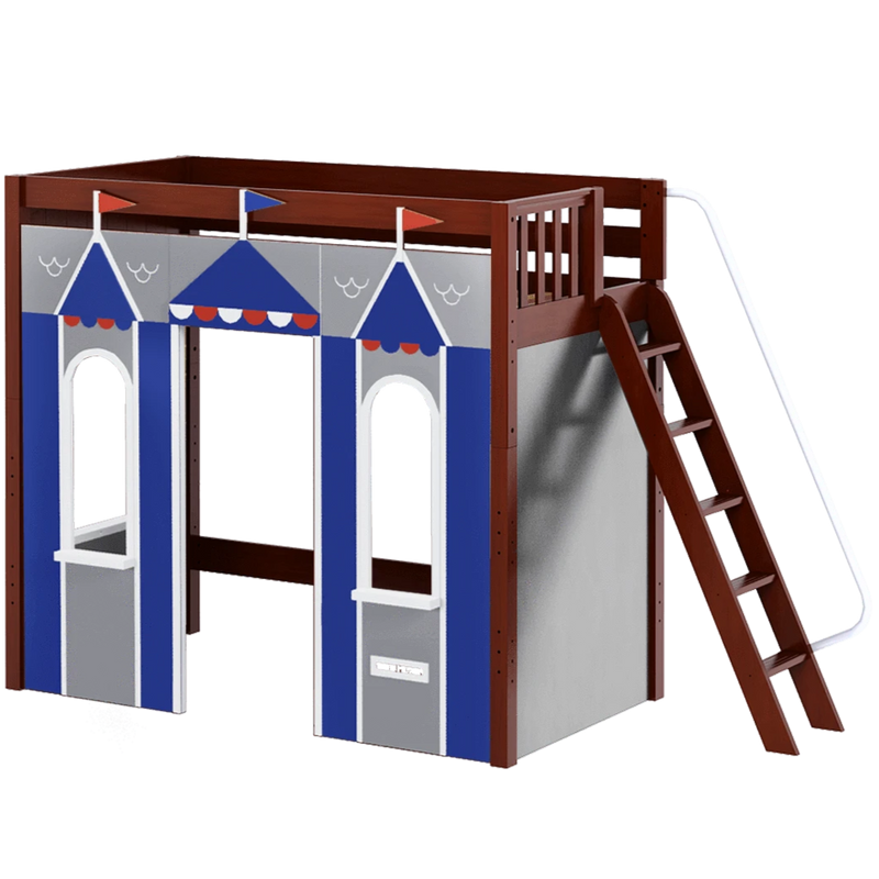Maxtrix Twin High Loft Bed with Angled Ladder + Playhouse Panels