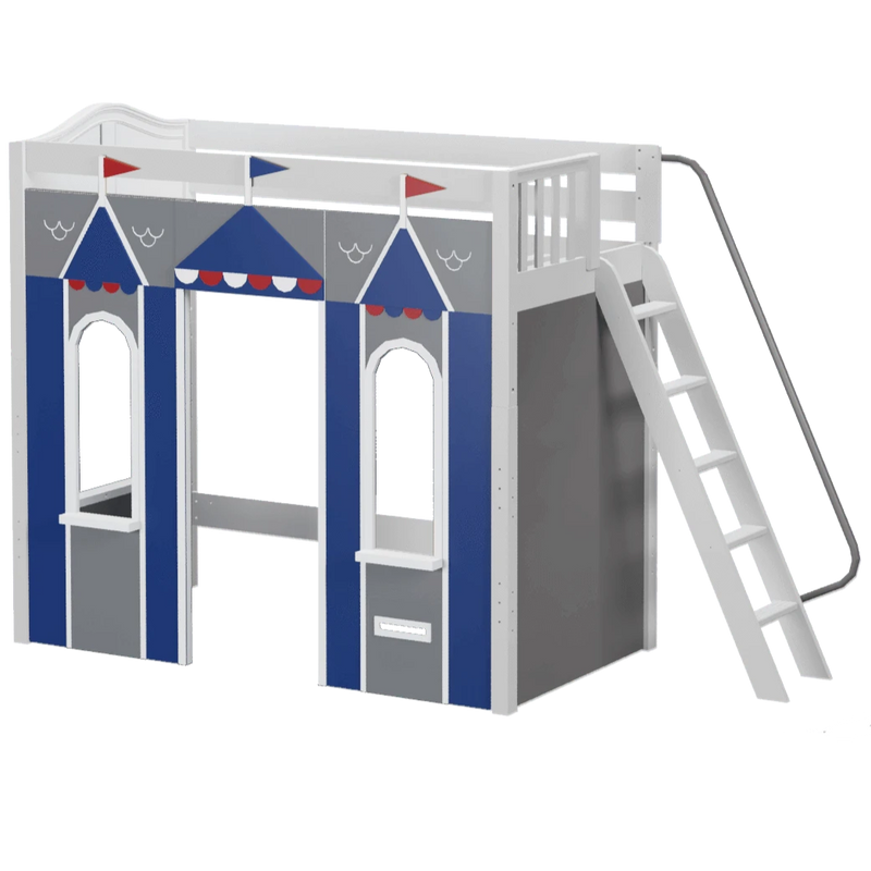 Maxtrix Twin High Loft Bed with Angled Ladder + Playhouse Panels