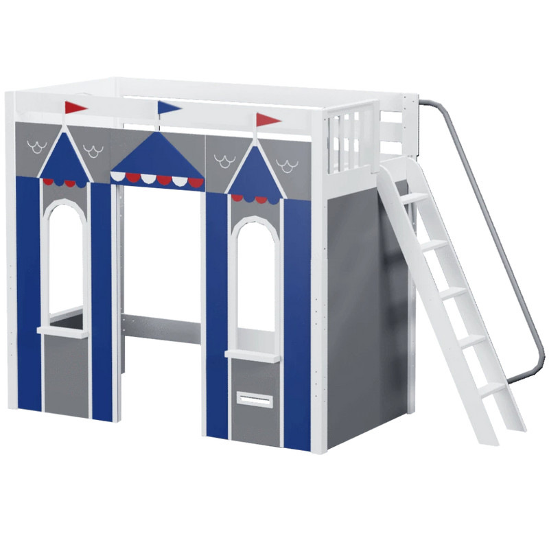 Maxtrix Twin High Loft Bed with Angled Ladder + Playhouse Panels