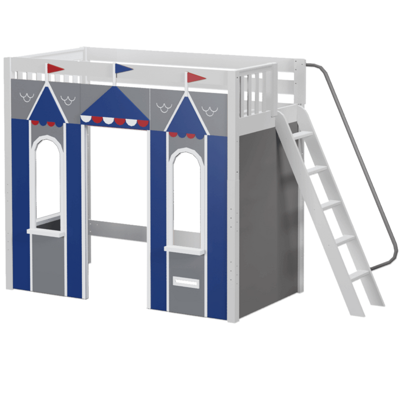 Maxtrix Twin High Loft Bed with Angled Ladder + Playhouse Panels