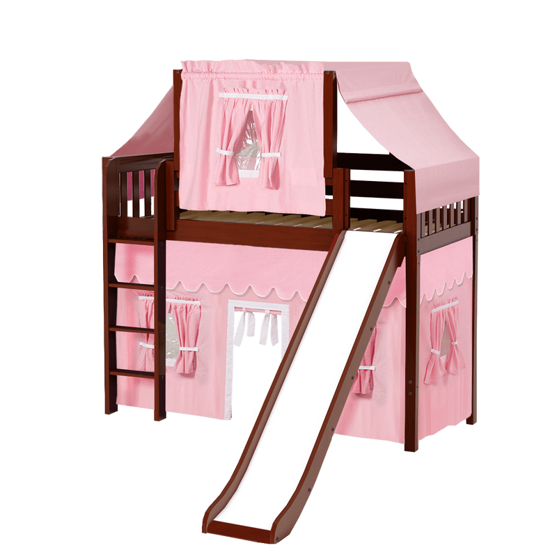 Maxtrix Twin Mid Loft Bed with Straight Ladder, Curtain, Top Tent + Slide