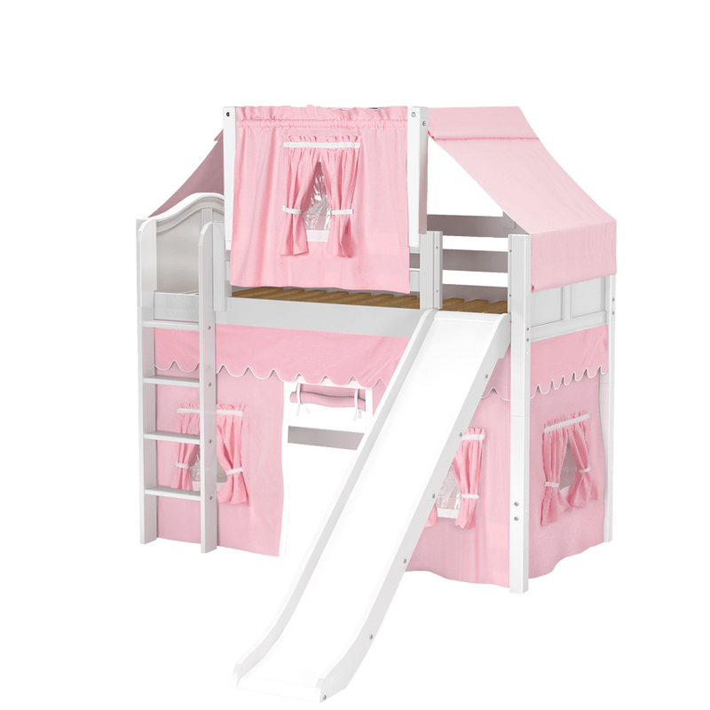 Maxtrix Twin Mid Loft Bed with Straight Ladder, Curtain, Top Tent + Slide