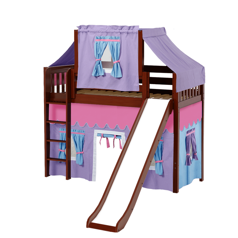 Maxtrix Twin Mid Loft Bed with Straight Ladder, Curtain, Top Tent + Slide
