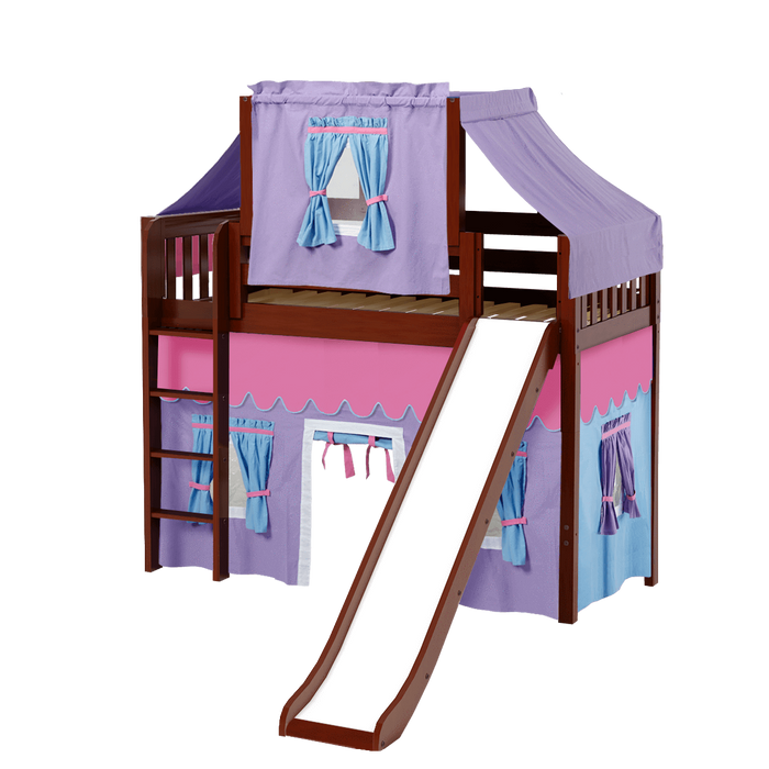 Maxtrix Twin Mid Loft Bed with Straight Ladder, Curtain, Top Tent + Slide