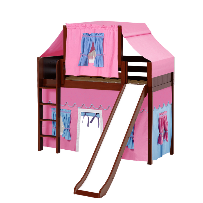 Maxtrix Twin Mid Loft Bed with Straight Ladder, Curtain, Top Tent + Slide