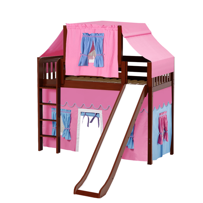 Maxtrix Twin Mid Loft Bed with Straight Ladder, Curtain, Top Tent + Slide