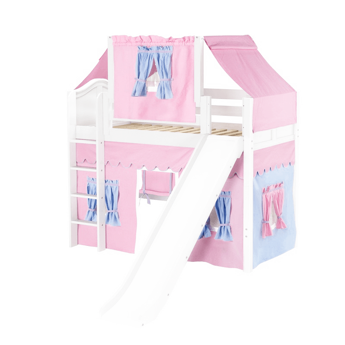 Maxtrix Twin Mid Loft Bed with Straight Ladder, Curtain, Top Tent + Slide