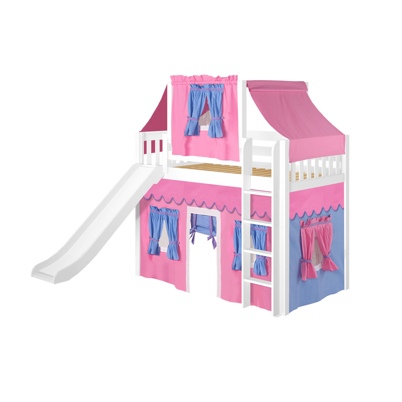 Maxtrix Twin Mid Loft Bed with Straight Ladder, Curtain, Top Tent + Slide
