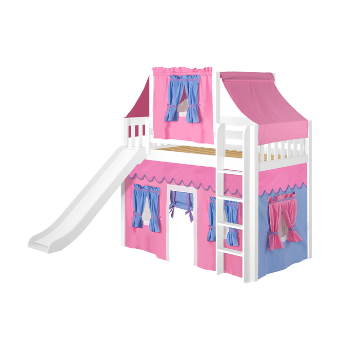Maxtrix Twin Mid Loft Bed with Straight Ladder, Curtain, Top Tent + Slide