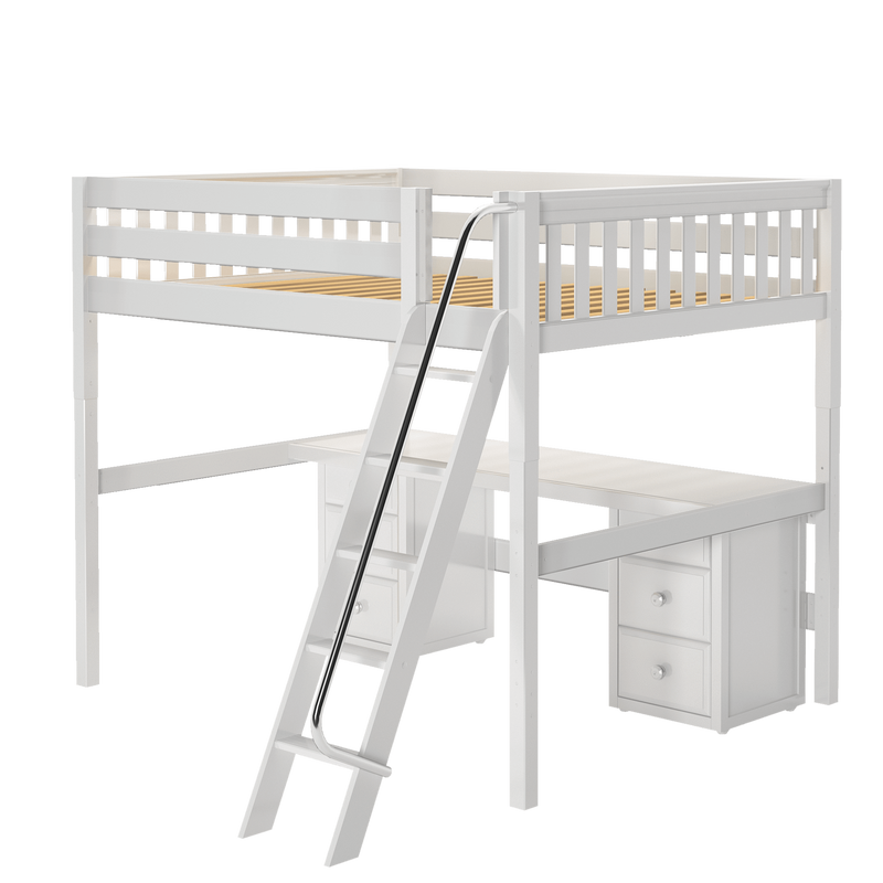 Maxtrix Queen High Loft Bed with Angled Ladder + Desk