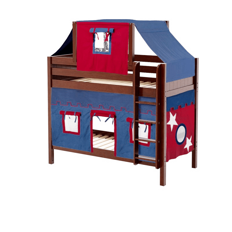 Maxtrix Twin Medium Bunk Bed with Straight Ladder, Top Tent + Curtain