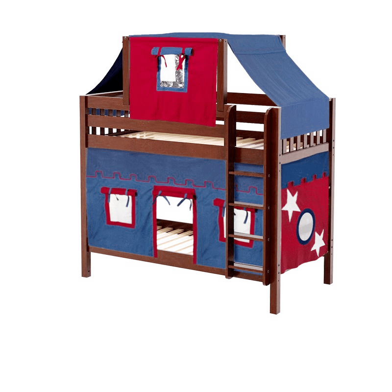 Maxtrix Twin Medium Bunk Bed with Straight Ladder, Top Tent + Curtain