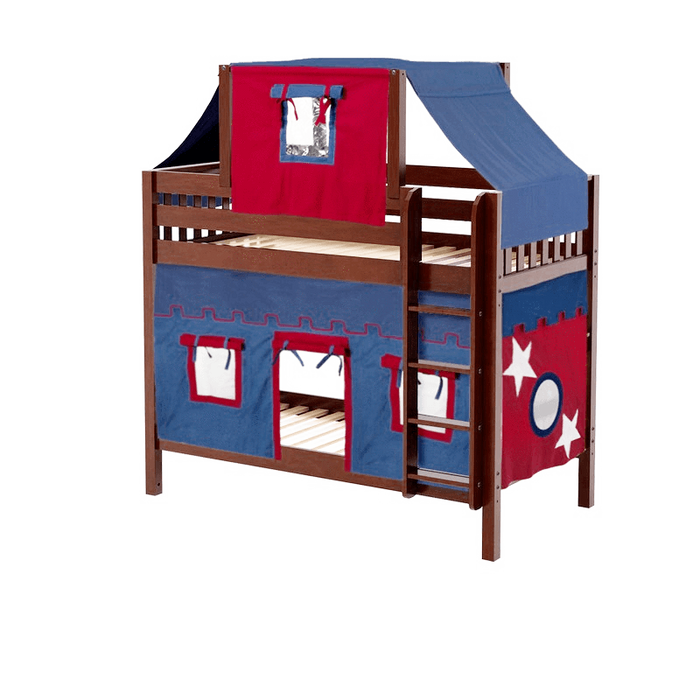 Maxtrix Twin Medium Bunk Bed with Straight Ladder, Top Tent + Curtain