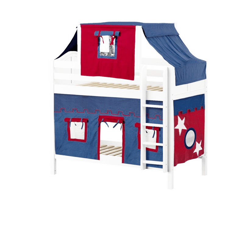 Maxtrix Twin Medium Bunk Bed with Straight Ladder, Top Tent + Curtain