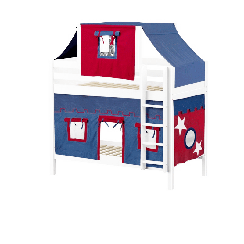 Maxtrix Twin Medium Bunk Bed with Straight Ladder, Top Tent + Curtain