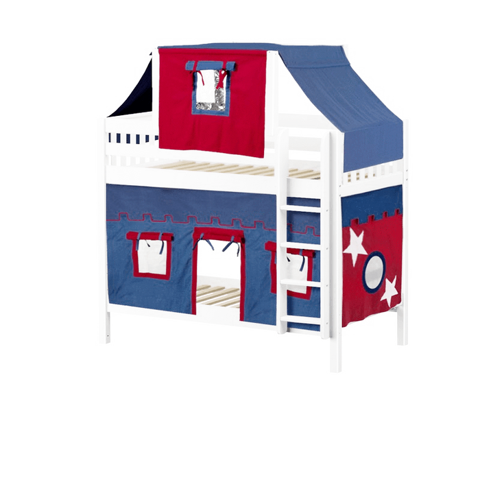 Maxtrix Twin Medium Bunk Bed with Straight Ladder, Top Tent + Curtain