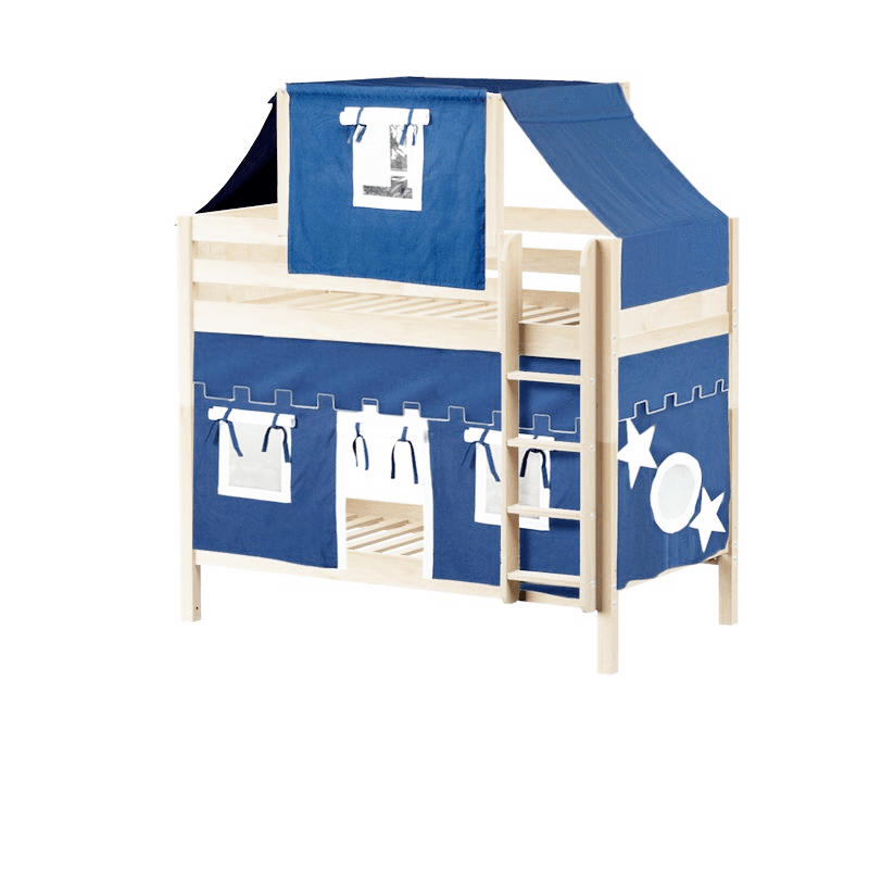 Maxtrix Twin Medium Bunk Bed with Straight Ladder, Top Tent + Curtain