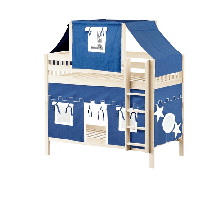 Maxtrix Twin Medium Bunk Bed with Straight Ladder, Top Tent + Curtain
